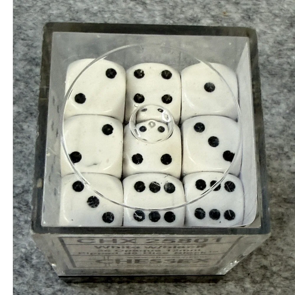 Chessex 36 White Black Opaque 12mm d6‎ Dice Block CHX 25801 Tabletop Gaming RPG